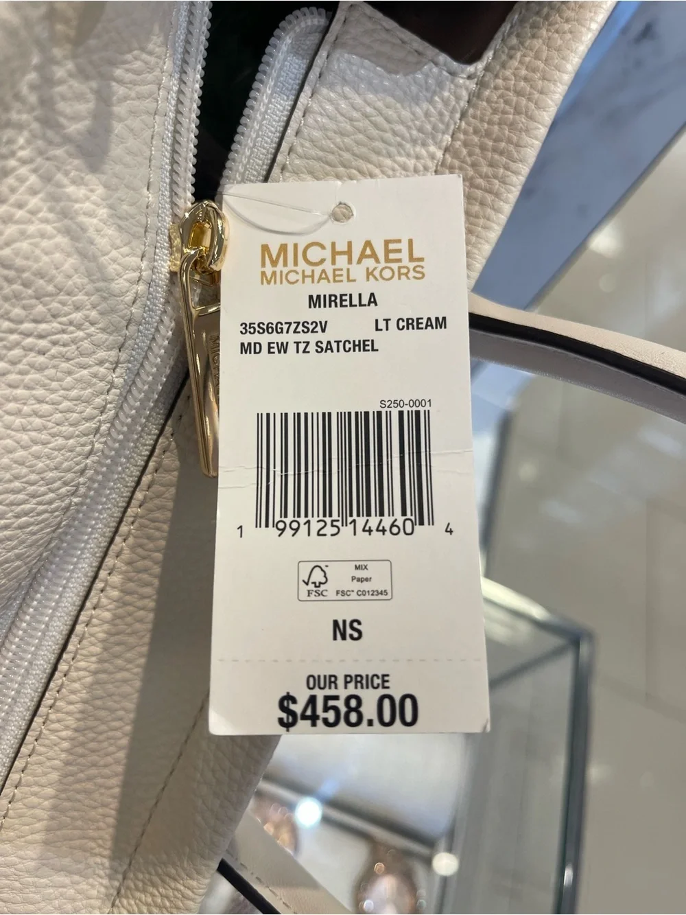 Michael Kors Mirella Md Logo Debossed Satchel Shoulder Tote Handbag Lt Cream NWT
